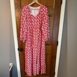 Red and White Floral Patterned Women's Maxi Dress XXL